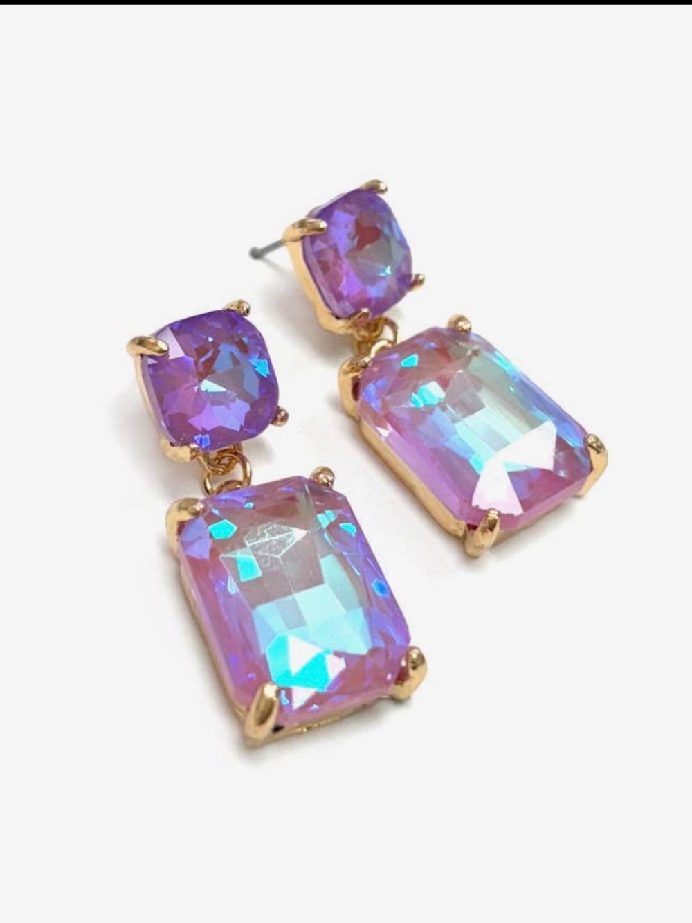 Purple ab crystal glass square boho western evening rhinestone earrings